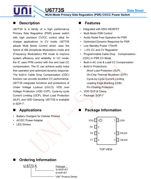 开关电源芯片U6773S